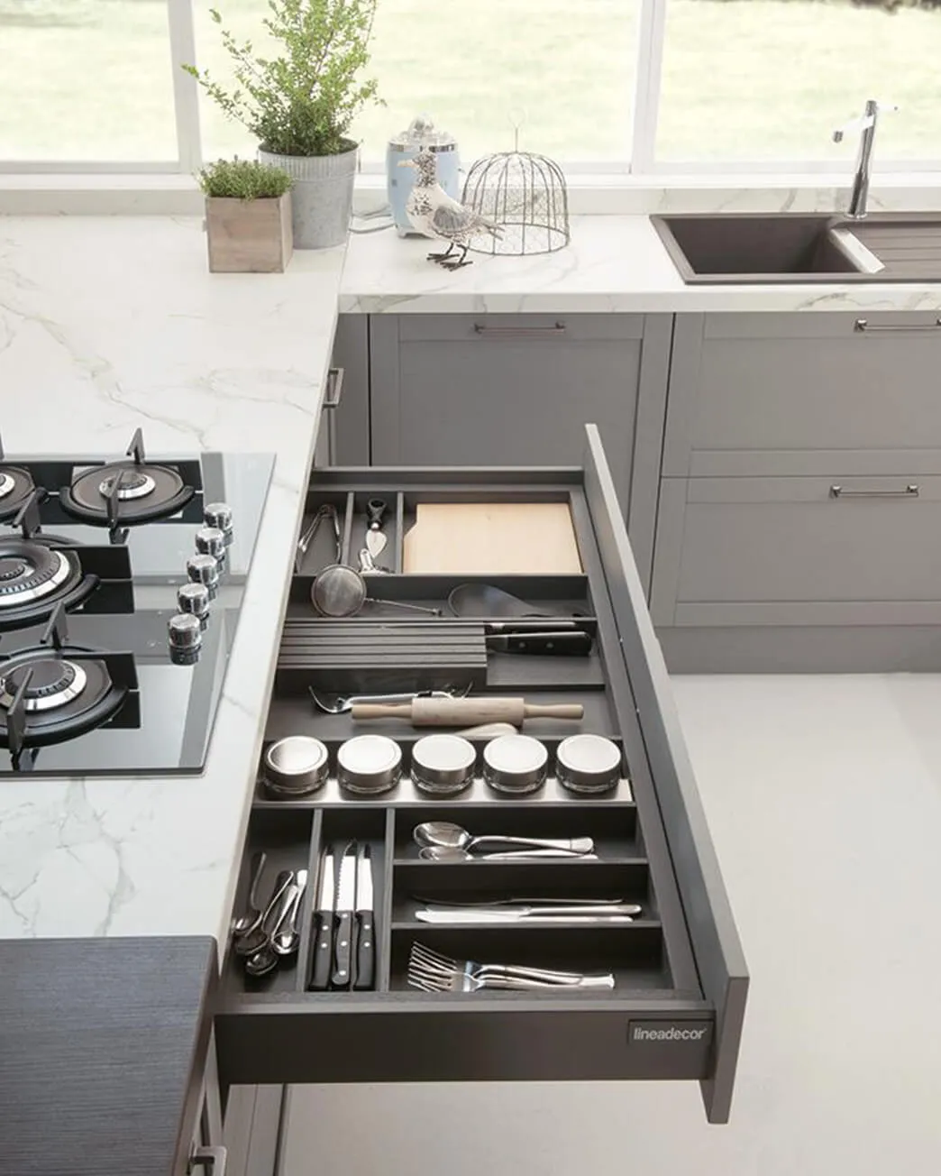 Wooden Cutlery Tray Dark Grey